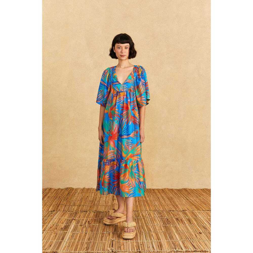 Blue Painted Birds Maxi Cover-Up